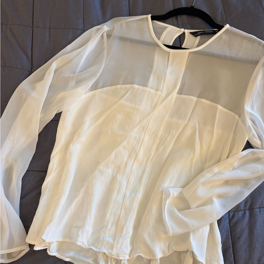 Zara Sheer White Blouse